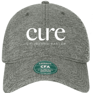 Gray CURE logo baseball cap on white background