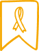Gold ribbon icon inside outlined badge symbol for childhood cancer awareness